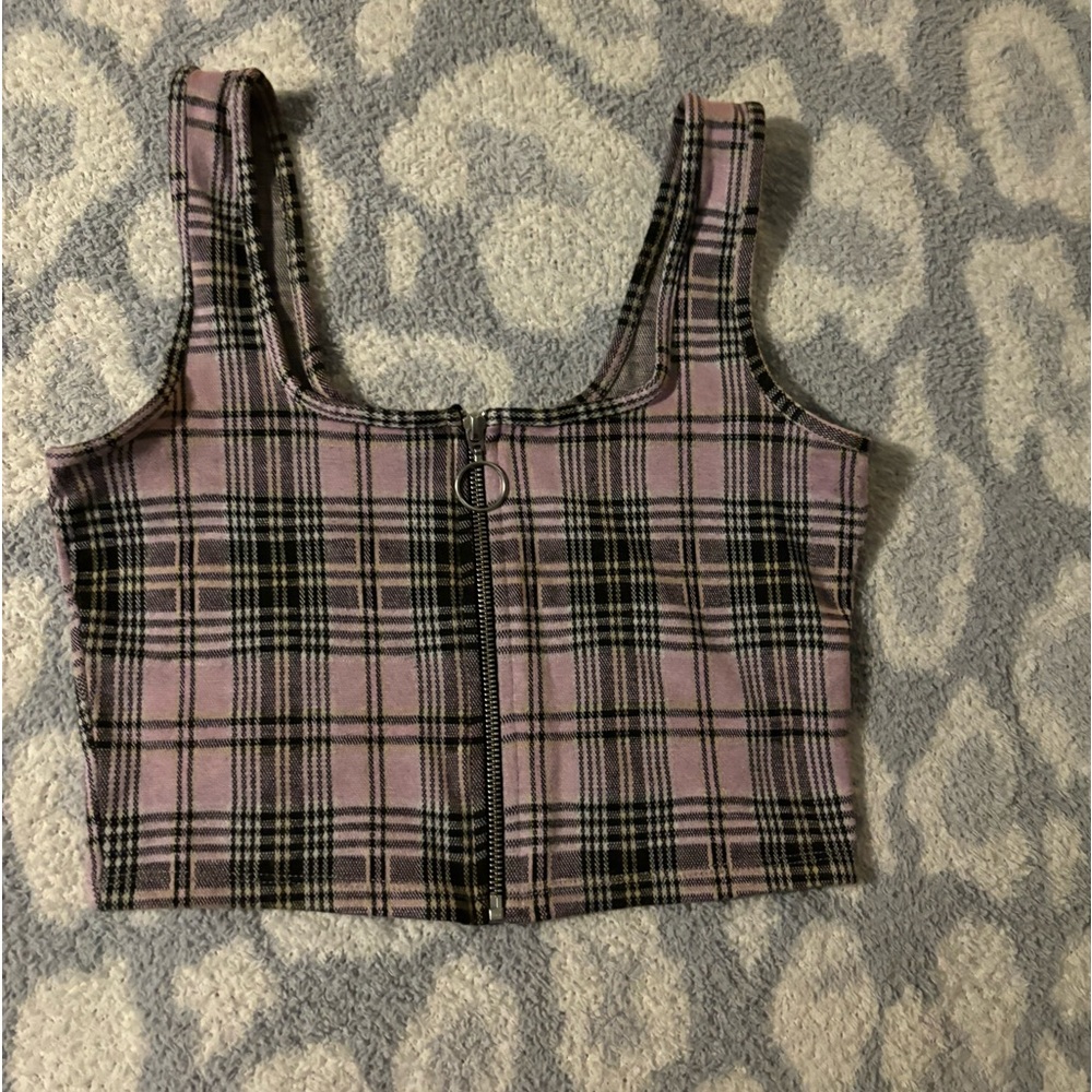 Hollister Pink Plaid Zip Up Crop Top